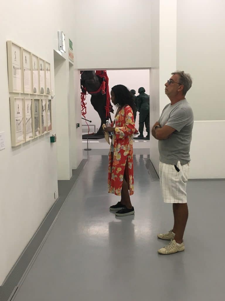 homem olhando quadro em museu em cape town